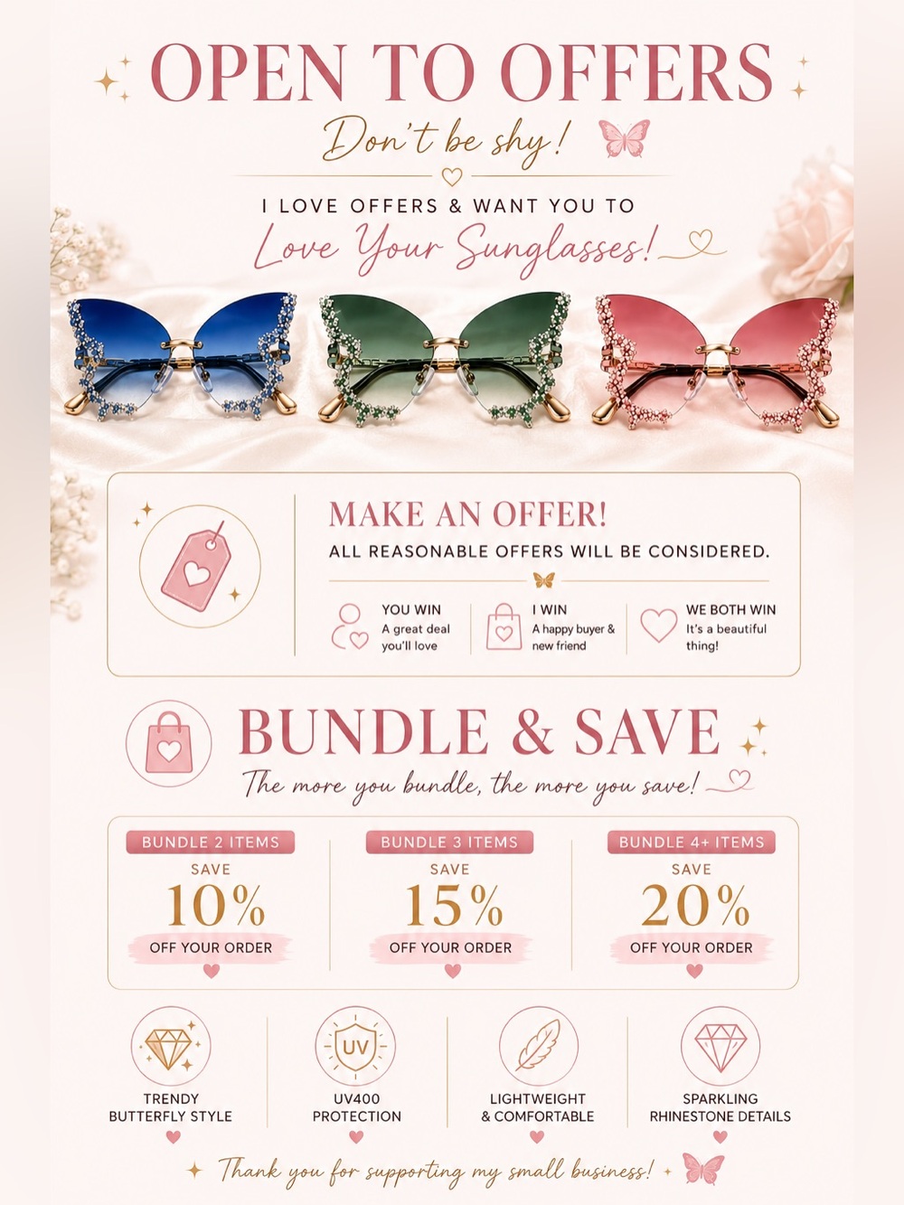 Sanrio green Ombre Butterfly Rhinestone Sunglasses - Picture 7 of 7